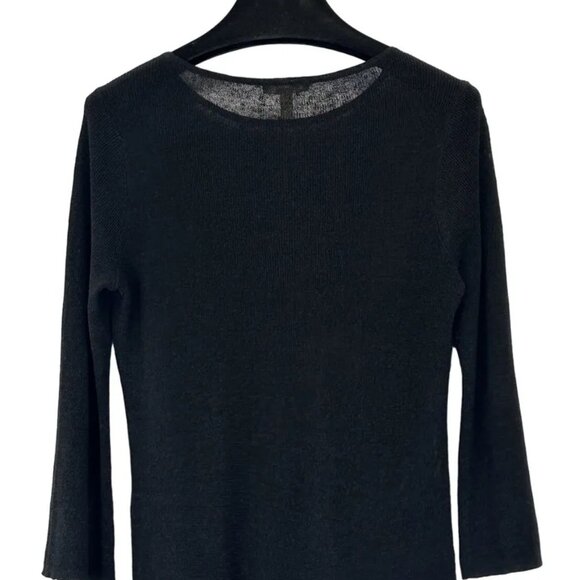 NWT EILEEN FISHER Organic Linen Délavé Bateau Neck Top XS Black Flare Sleeves 2 - Picture 4 of 9
